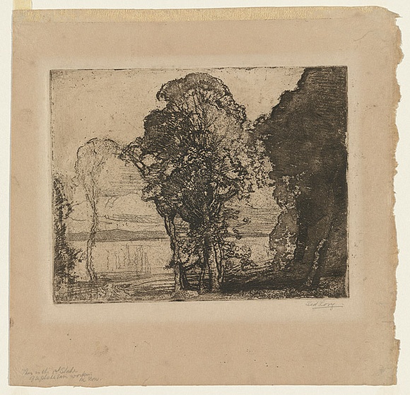 Artist: b'LONG, Sydney' | Title: b'The lake' | Date: c.1919 | Technique: b'softground etching, printed from one zinc plate' | Copyright: b'Reproduced with the kind permission of the Ophthalmic Research Institute of Australia'