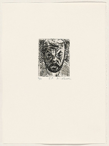 Artist: b'AMOR, Rick' | Title: b'Self portrait.' | Date: 1991 | Technique: b'etching, printed in black ink, from one plate'