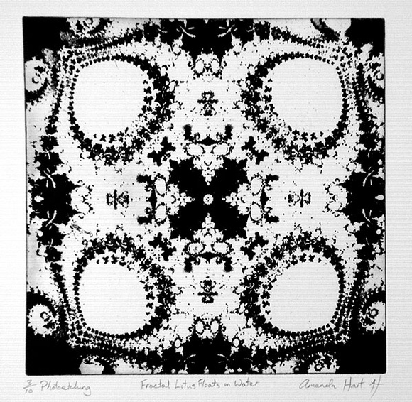 Artist: b'Hart, Amanda.' | Title: b'Fractal Lotus floats on water' | Date: 1994 | Technique: b'photo-etching and aquatint, printed in black ink with plate-tone, from one plate'