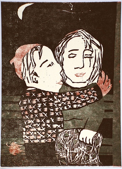 Artist: Randell, Fleur. | Title: The hug | Date: 1994 | Technique: woodcut, printed in colour, from three blocks