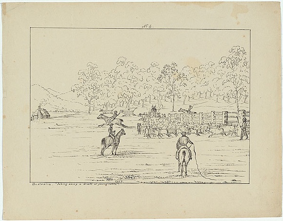 Title: b'Taking away a draft of young cattle' | Date: c.1853 | Technique: b'lithograph, printed in black ink, from one stone'