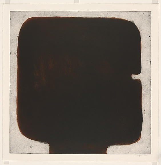 Artist: b'Wright, Judith.' | Title: b'not titled [orange shape]' | Date: 1994 | Technique: b'etching, printed in colour, from two plates' | Copyright: b'\xc2\xa9 Judith Wright'