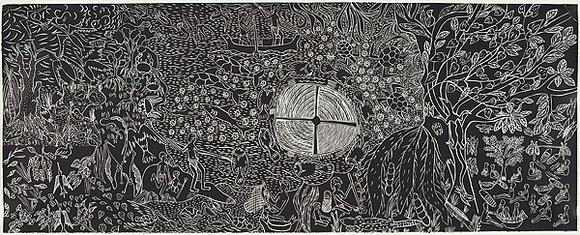 Artist: MUNUNGGURR, Mundul | Title: Yirritja Ga Dhuwa Ngatha | Date: 1999 | Technique: linocut, printed in black ink, from one block