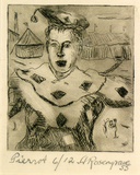 Artist: b'ROSENGRAVE, Harry' | Title: b'Pierrot' | Date: 1955 | Technique: b'etching, printed in black ink with plate-tone, from one plate'