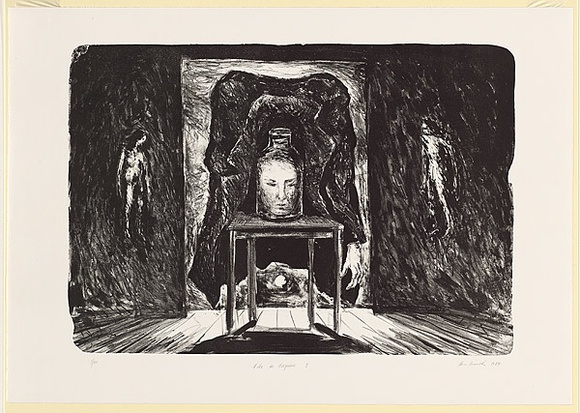 Artist: b'Unsworth, Ken.' | Title: b'Villa des vergesseurs I' | Date: 1987 | Technique: b'transfer-lithograph, printed in black ink, from one stone'