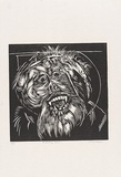 Artist: b'MEYER, Bill' | Title: b'Monkey lost' | Date: 1968 | Technique: b'linocut, printed in black ink, from reduction block process' | Copyright: b'\xc2\xa9 Bill Meyer'
