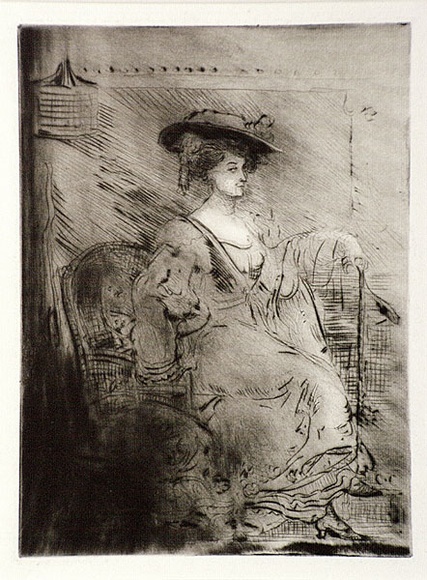 Artist: b'Conder, Charles.' | Title: b'Portrait of Mrs Conder.' | Date: c.1905 | Technique: b'drypoint, printed in black ink with plate-tone, from one plate'