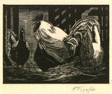 Artist: b'FIZELLE, Rah' | Title: b'Rooster and hens.' | Date: c.1930 | Technique: b'woodcut, printed in black ink, from one block'