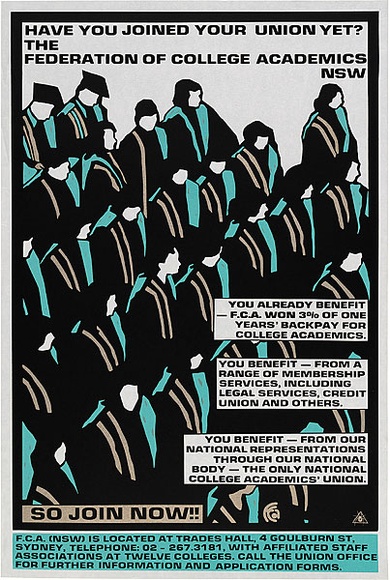 Artist: b'REDBACK GRAPHIX' | Title: b'College Academics.' | Date: 1986 | Technique: b'screenprint, printed in colour, from three stencils'