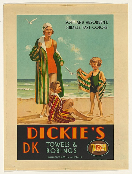 Artist: b'Wood., C. Dudley.' | Title: bDickie's DK towels and robings | Date: c.1939 | Technique: b'lithograph, printed in colour, from multiple stones'