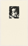 Artist: b'AMOR, Rick' | Title: b'not titled (worried male face 1).' | Date: (1990) | Technique: b'woodcut, printed in black ink, from one block'