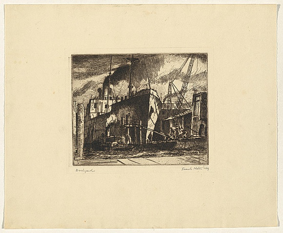 Title: b'Dockyard' | Date: 1949 | Technique: b'etching, printed in brown ink, from one plate'