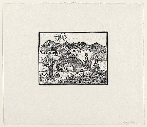 Artist: b'Groblicka, Lidia.' | Title: b'Naive village' | Date: 1961 | Technique: b'woodcut, printed in black ink, from one block'