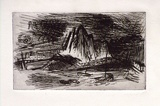 Artist: b'Barwell, Geoff.' | Title: b'(Red bluff).' | Date: c.1953 | Technique: b'etching and drypoint printed in black ink with plate-tone, from one plate'
