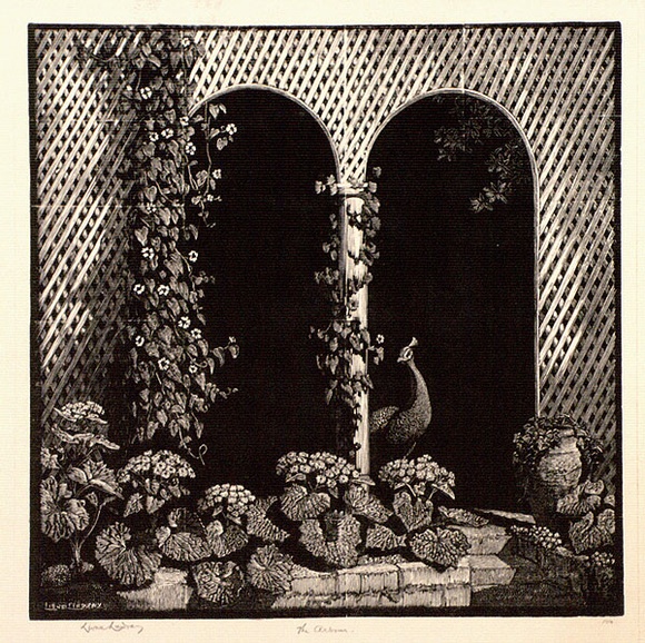 Artist: b'LINDSAY, Lionel' | Title: b'The arbour' | Date: 1939 | Technique: b'wood-engraving, printed in black ink, from one block touched with ink' | Copyright: b'Courtesy of the National Library of Australia'