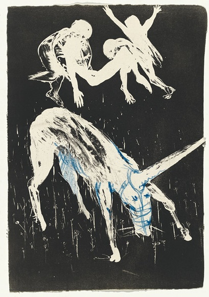 Artist: b'BOYD, Arthur' | Title: b'Death of the Unicorn.' | Date: 1973-74 | Technique: b'aquatint, printed in black ink, from one plate' | Copyright: b'Reproduced with permission of Bundanon Trust'