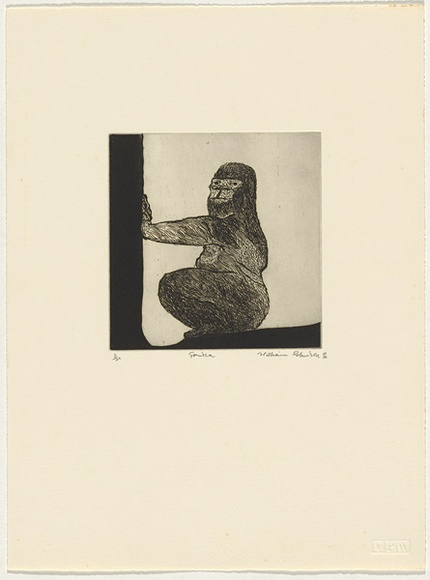 Artist: b'Robinson, William.' | Title: b'Gorilla [2].' | Date: 1990 | Technique: b'etching and aquatint, printed in brown ink, from one plate'