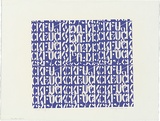 Artist: b'WALKER, Murray' | Title: b'Four letter repetition.' | Date: 1970 | Technique: b'linocut, printed in purple ink, from one block'