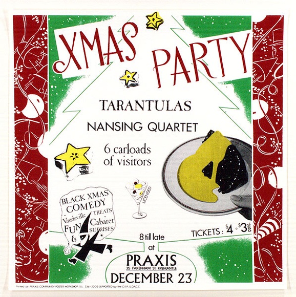 Artist: b'Praxis Poster Workshop.' | Title: b'Xmas Party' | Technique: b'screenprint, printed in colour, from four stencils'