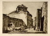 Artist: LINDSAY, Lionel | Title: A monastery, Malaga | Date: 1926 | Technique: drypoint, printed in brown ink with plate-tone, from one plate | Copyright: Courtesy of the National Library of Australia