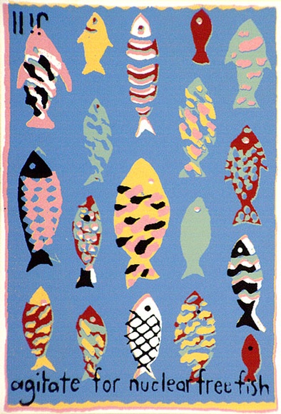 Artist: b'Jill Posters.' | Title: b'Postcard: Agitate for nuclear free fish' | Date: 1983-87 | Technique: b'screenprint, printed in colour, from four stencils'