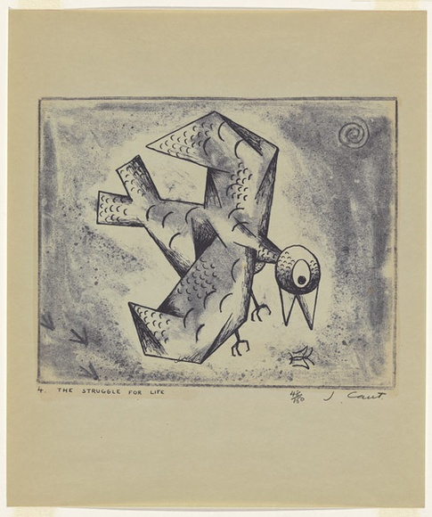 Artist: b'Cant, James.' | Title: b'The struggle for life.' | Date: 1948 | Technique: b'cliche-verre, printed in blue pigment, from one hand-drawn glass plate' | Copyright: b'\xc2\xa9 James Cant. Licensed by VISCOPY, Australia, 2008.'