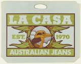 Artist: UNKNOWN | Title: Shopping Bag: La Cassa - Australian Jeans. | Date: 1980s | Technique: screenprint