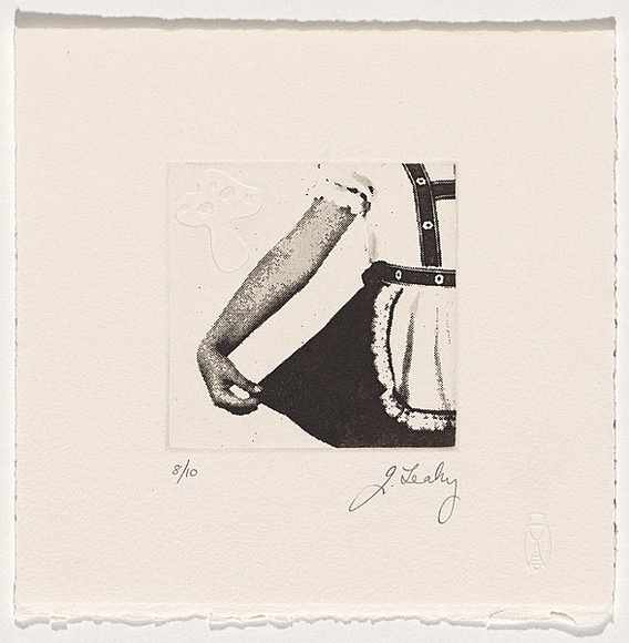 Artist: b'Leahy, Jennifer.' | Title: b'Self portrait' | Date: c.2003 | Technique: b'thermal transfer; etching and aquatint, printed in black ink, from one plate; embossing'