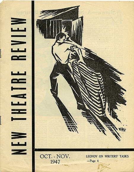 Title: b'New theatre review: Oct-Nov 1947' | Date: September 1947 | Technique: b'linocut, printed in black ink, from one block; letterpress text'