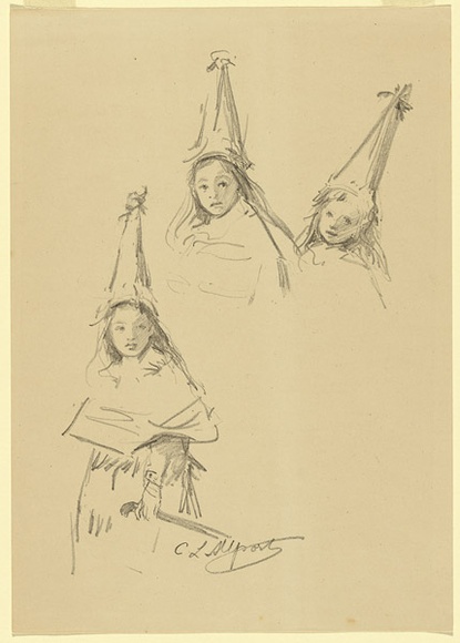 Artist: b'Allport, C.L.' | Title: b'(Studies of a child in a party hat).' | Date: 1908 | Technique: b'lithograph, printed in black ink, from one stone [or plate]'