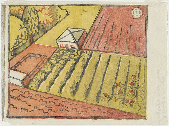 Artist: b'Black, Dorrit.' | Title: b'Air travel: the pineapple plantation.' | Date: c.1949 | Technique: b'linocut, printed in colour, from four blocks'