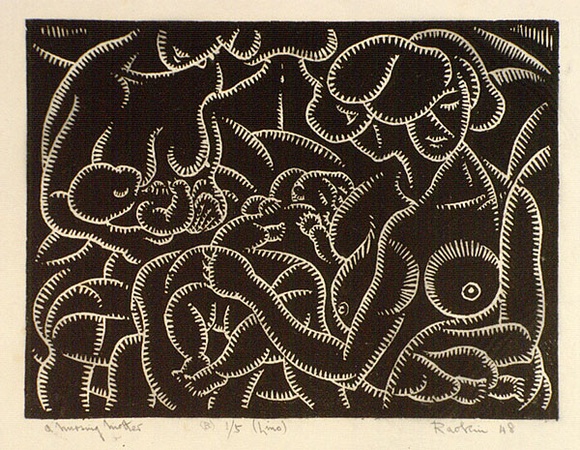 Artist: b'Hawkins, Weaver.' | Title: b'A nursing mother (B)' | Date: 1948 | Technique: b'linocut, printed in black ink, from one block' | Copyright: b'The Estate of H.F Weaver Hawkins'