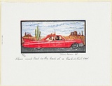 Artist: Jones, Tim. | Title: Mum met Dad in the back of a Rock'n Roll car | Date: 1988 | Technique: wood-engraving, printed in colour, from four blocks