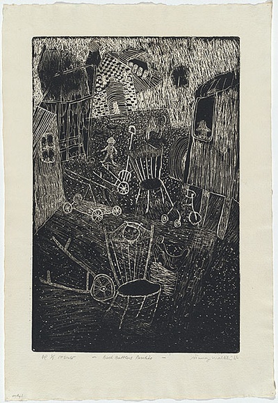 Artist: b'WALKER, Murray' | Title: b'Bush battlers paradise.' | Date: 1966 | Technique: b'etching, printed in black ink, from one plate'