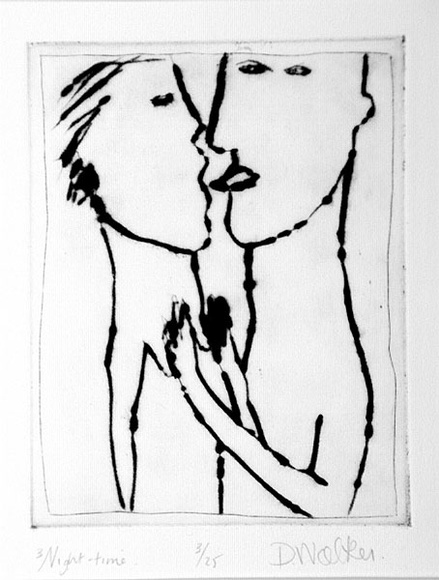Artist: b'Walker, Deborah.' | Title: b'Night-time' | Date: 1980 | Technique: b'drypoint, printed in black ink, from one plate' | Copyright: b'\xc2\xa9 Deborah Walker. Licensed by VISCOPY, Australia'