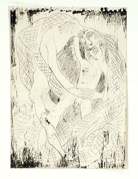 Artist: b'Gleeson, James.' | Title: b'(Two twisted figures with a net)' | Date: c.1967 | Technique: b'monotype, printed in black ink, from one plate'