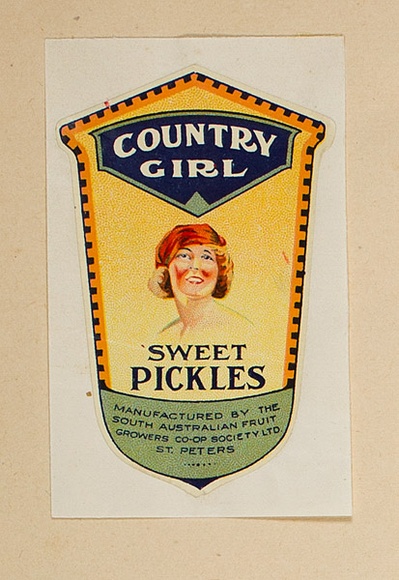 Artist: b'Burdett, Frank.' | Title: b'Label: Country Girl sweet pickles.' | Date: 1927 | Technique: b'lithograph, printed in colour, from multiple stones [or plates]'
