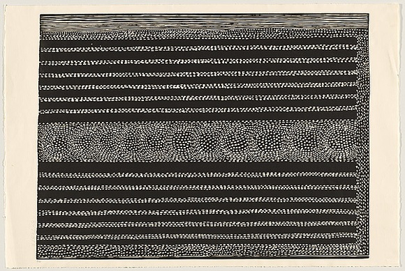 Artist: b'Cherel, Kumanjayi (Butcher).' | Title: b'Untitled.' | Technique: b'linocut, printed in black ink, from one block'