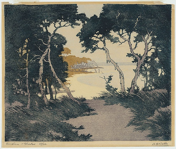 Artist: b'Webb, A.B.' | Title: b'Sunshine and shadow.' | Date: 1923 | Technique: b'woodcut, printed in colour in the Japanese manner, from five blocks'