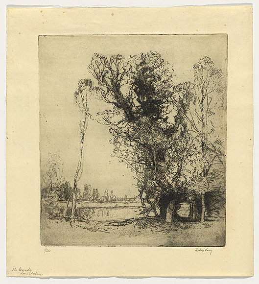 Artist: b'LONG, Sydney' | Title: b'On the Wandle' | Date: 1920 | Technique: b'line-etching and drypoint, printed in black ink, from one zinc plate' | Copyright: b'Reproduced with the kind permission of the Ophthalmic Research Institute of Australia'