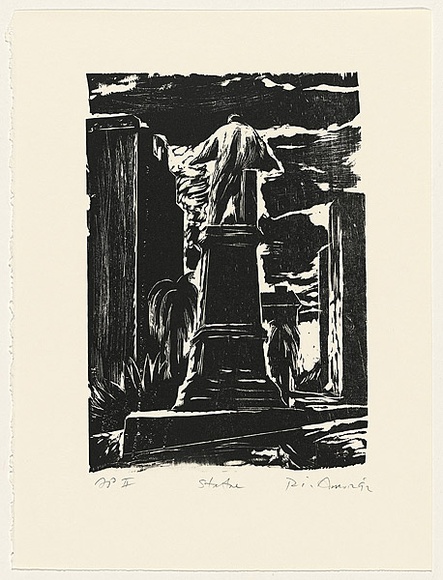 Artist: b'AMOR, Rick' | Title: b'Statue.' | Date: 1992 | Technique: b'woodcut, printed in black ink, from one block'