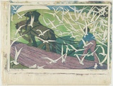 Artist: Spowers, Ethel. | Title: The plough. | Date: 1928 | Technique: linocut, printed in colour, from three blocks (light green, mauve, cobalt blue)