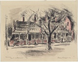 Artist: b'MACQUEEN, Mary' | Title: b'Terrace, East Melbourne' | Date: 1956 | Technique: b'lithograph, printed in black ink, from one plate' | Copyright: b'Courtesy Paulette Calhoun, for the estate of Mary Macqueen'