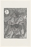 Artist: Dickson, Jim. | Title: not titled [black and white surreal composition, clock in upper left corner]. | Date: 1970-1990 | Technique: screenprint, printed in black ink, from one stencil