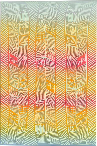 Artist: Kantilla, Osmond. | Title: Bathurst Island - wrapping paper design. | Date: 1986 | Technique: screenprint, printed in colour, from three stencils