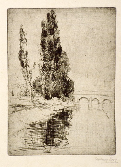 Artist: b'LONG, Sydney' | Title: b'The Arun at Pulborough' | Date: 1923 | Technique: b'drypoint and burnishing, printed in black ink with plate tone, from one zinc plate' | Copyright: b'Reproduced with the kind permission of the Ophthalmic Research Institute of Australia'