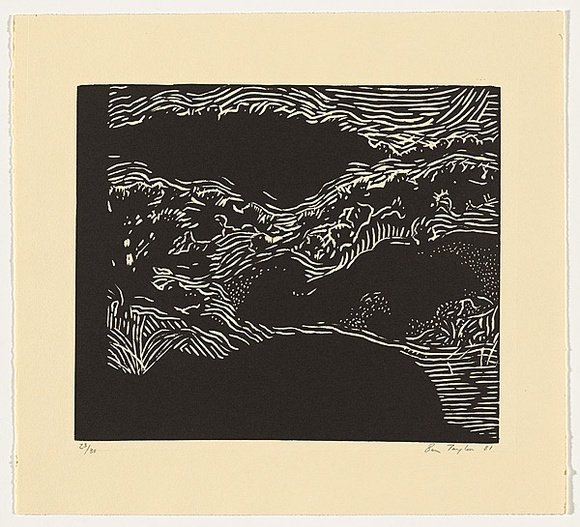 Artist: b'Taylor, Ben.' | Title: b'not titled [land mass]' | Date: 1981 | Technique: b'linocut, printed in black ink, from one block'