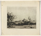 Artist: Rosenstengel, Paula. | Title: Mt Warning, Tweed Valley NSW | Date: c.1935 | Technique: drypoint, printed in greenish black ink, from one plate