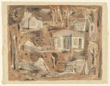 Artist: MACQUEEN, Mary | Title: Ghost town | Date: 1964 | Technique: lithograph, printed in colour on recto and verso, from multiple plates; additions in charcoal | Copyright: Courtesy Paulette Calhoun, for the estate of Mary Macqueen