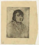 Artist: b'Bell, George..' | Title: b'(Woman with scarf).' | Date: c.1912 | Technique: b'etching, printed in black ink, from one plate'